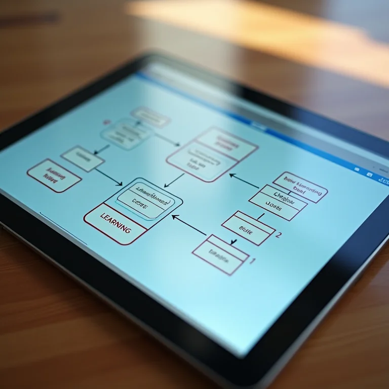 Interface de plataforma de aprendizado adaptativo em tablet.