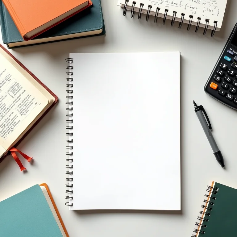 Livros e materiais de estudo de física em composição flat lay