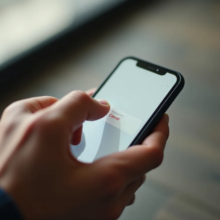 Mão tentando cancelar uma assinatura em um smartphone.