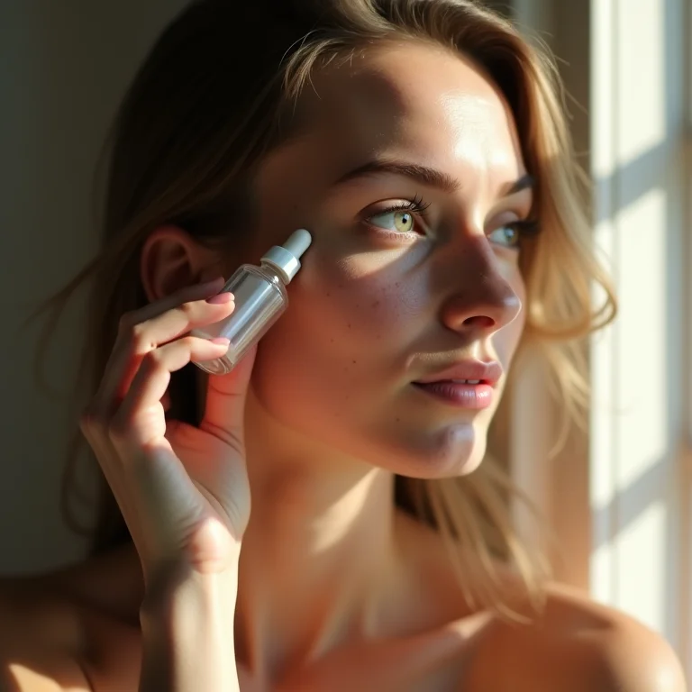Mulher branca aplicando retinol no rosto