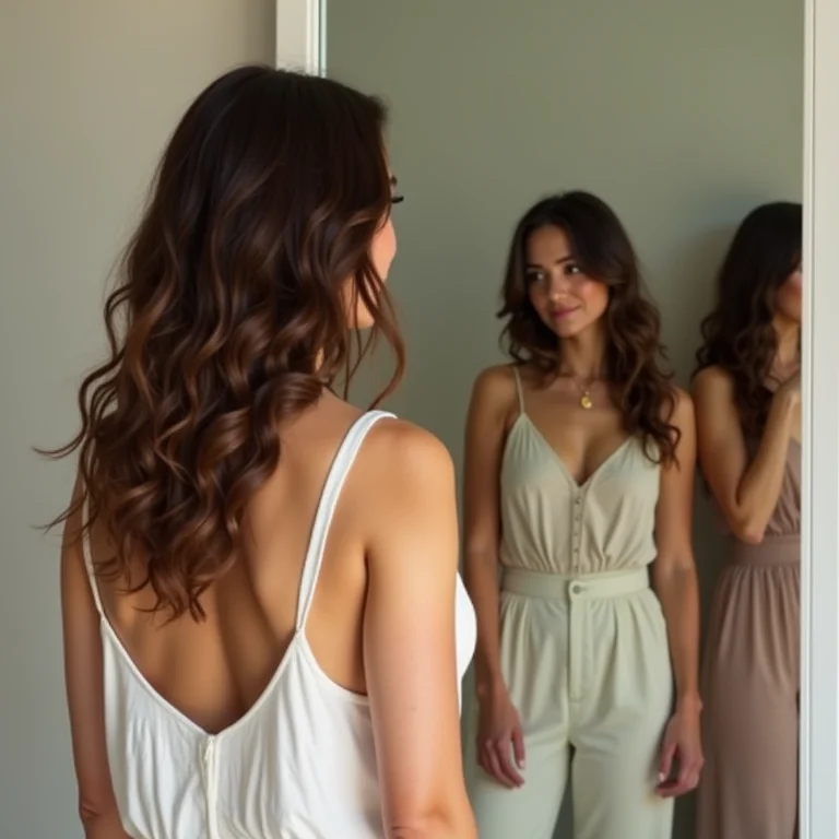 Mulher escolhendo roupa para entrevista virtual