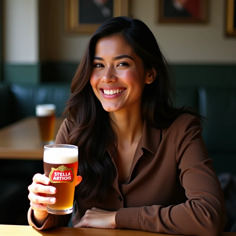 Mulher latina sorrindo em café em Leuven, Bélgica