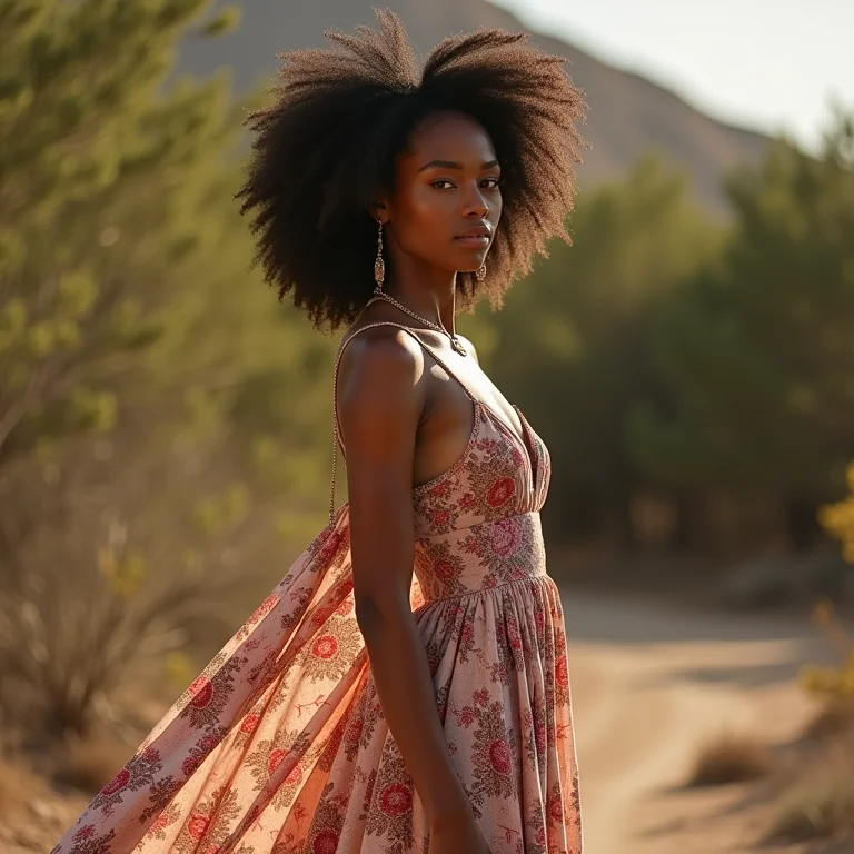 Mulher latina vestindo um vestido boho