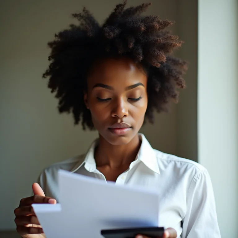 Mulher negra calculando valores da pensão alimentícia em um cenário de multiparentalidade