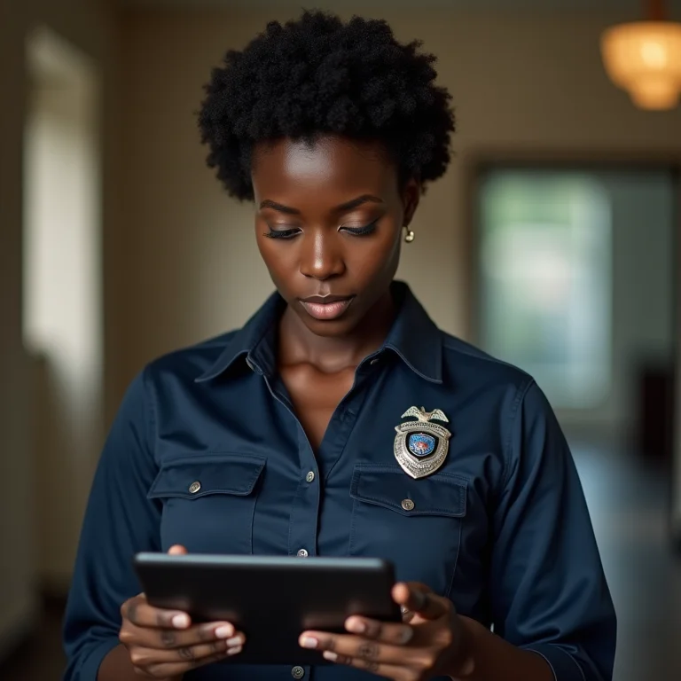 Mulher negra checando informações no site da Polícia Federal