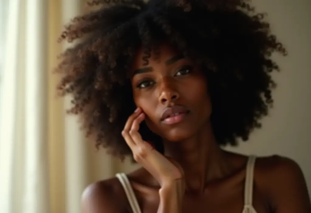 Mulher negra com pele sensível e acneica