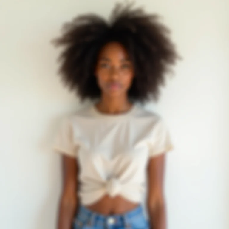 Mulher negra estilosa com t-shirt e nó