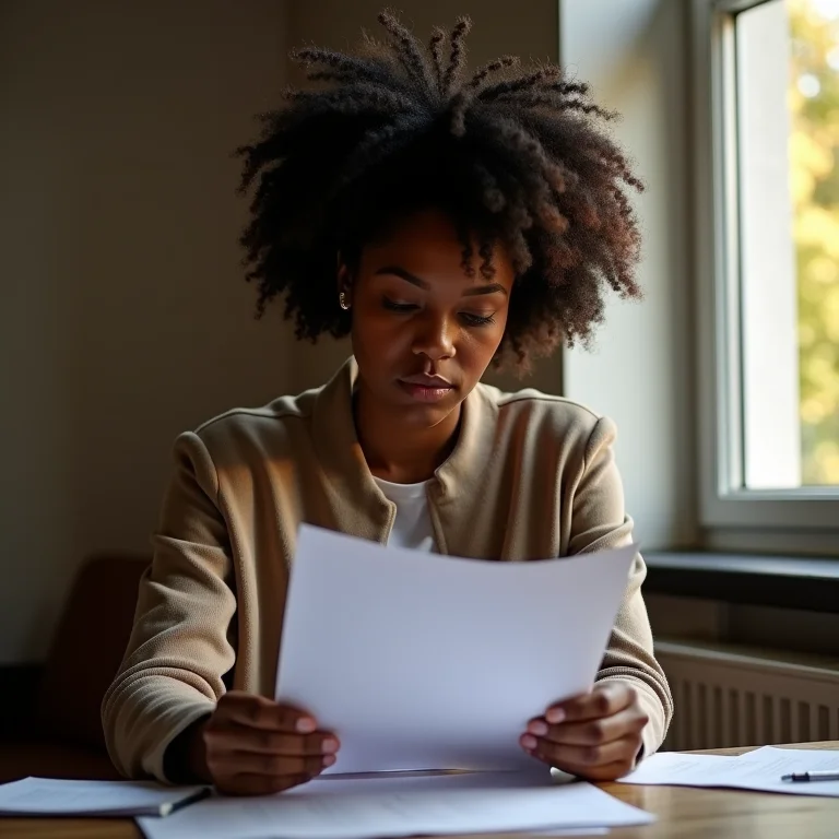 Mulher negra revisando conteúdo jurídico com precisão