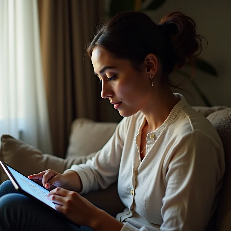Mulher parda lendo o Código Tributário Nacional em um tablet.