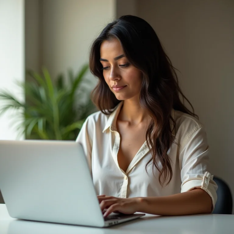Mulher parda simulando cenários de financiamento
