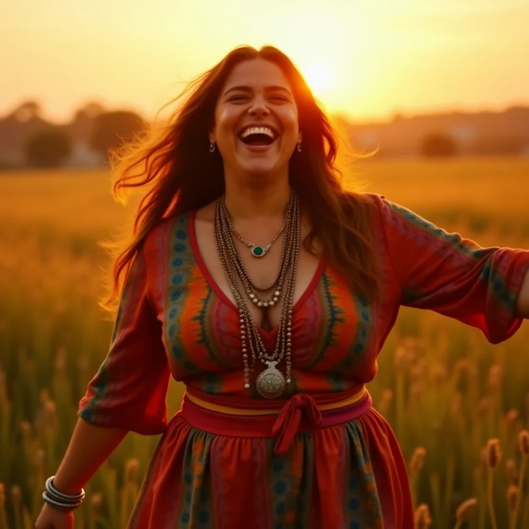 Mulher plus size com roupa colorida curtindo show