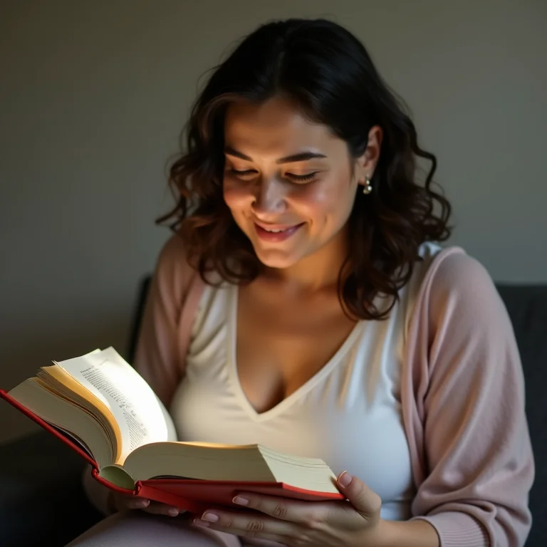 Mulher plus size lendo sobre desenvolvimento infantil, representando o Estatuto da Criança e do Adolescente