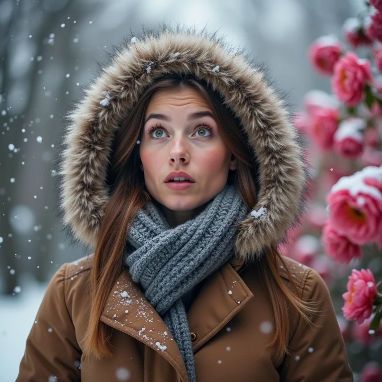 Mulher surpresa com neve em Boston
