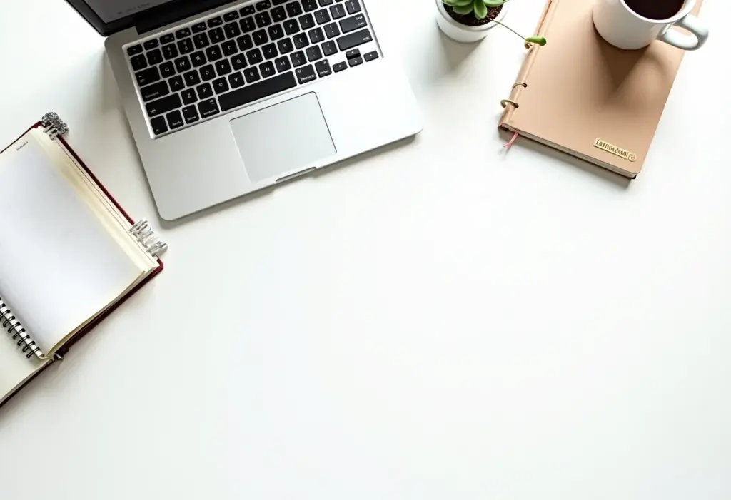 Orçamento de Redes Sociais: O Guia Definitivo para 2024 Orçamento de Redes Sociais 2024: Visão geral com laptop, planner e café.