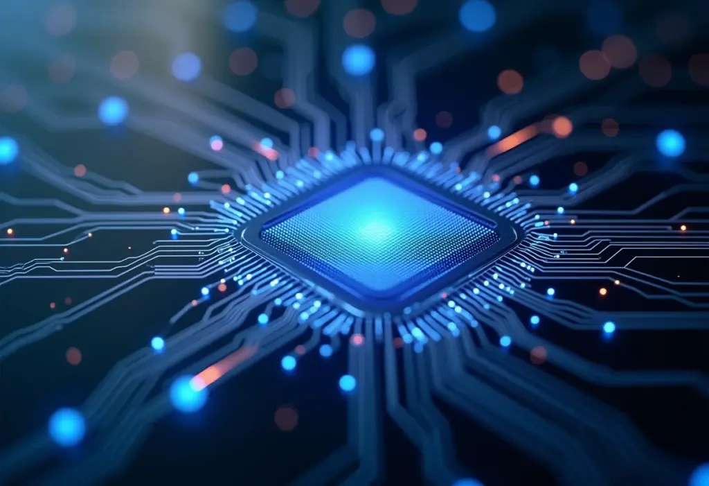 Computação Quântica para Leigos: Guia Simples e Prático Placa de circuito quântico brilhante representando a computação quântica.