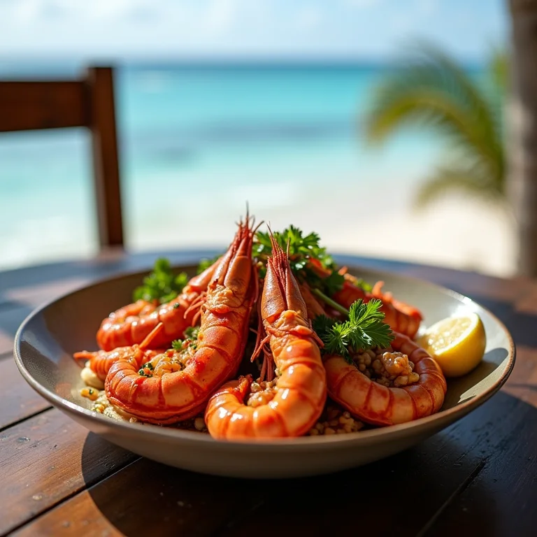 Prato de frutos do mar frescos em Los Roques, Venezuela