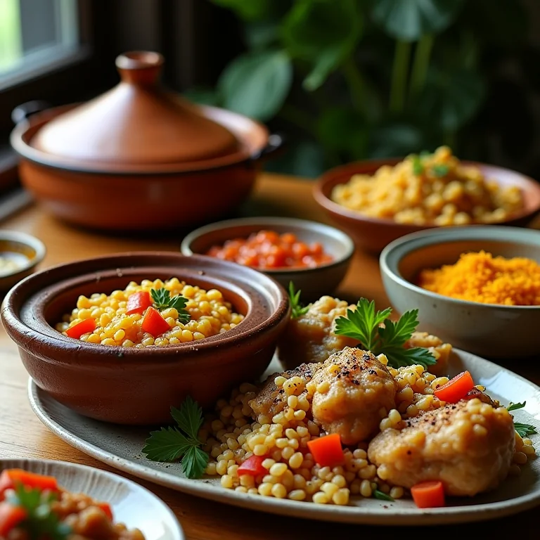 Pratos típicos da culinária egípcia como tagine e koshari