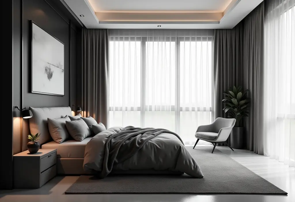 Decoração de Quarto Preto e Branco: 5 Erros Que Você Deve Evitar Quarto em preto e branco com design minimalista e luz natural