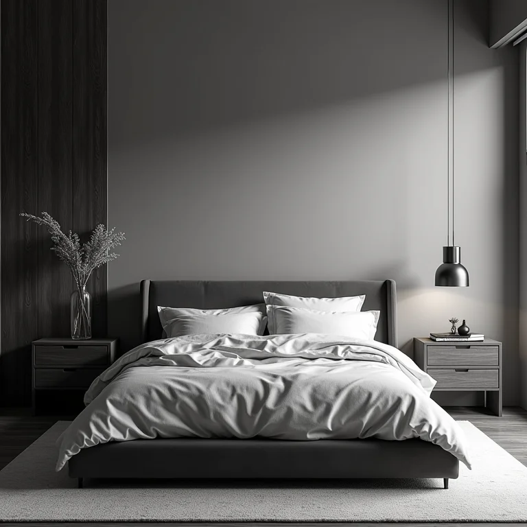 Quarto preto e branco sem elementos de aconchego