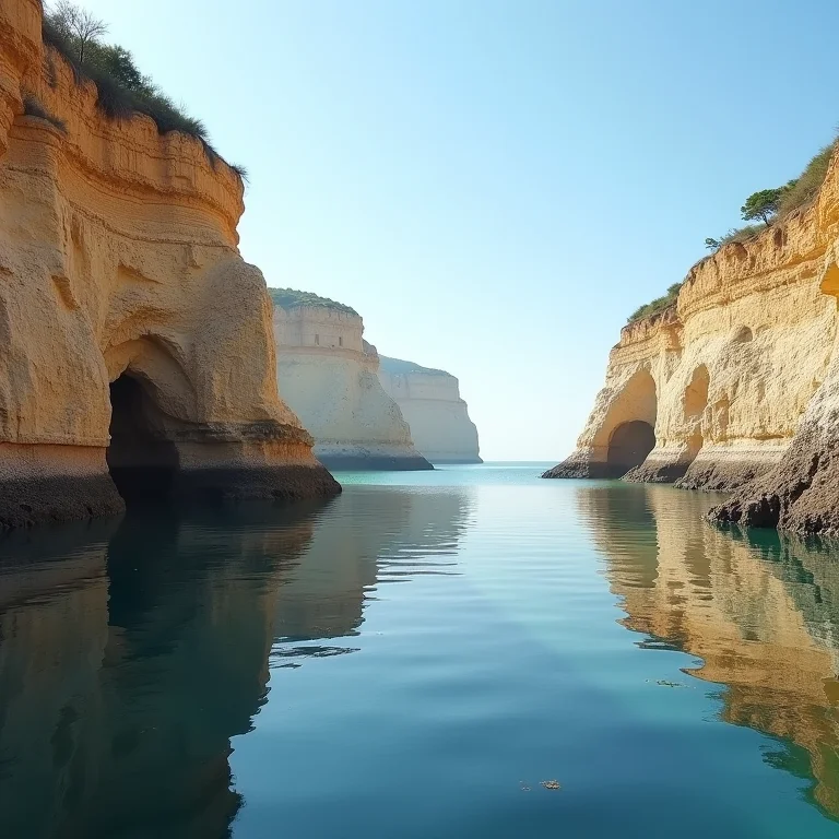 Reflexo do céu e das falésias nas águas da Praia do Espelho