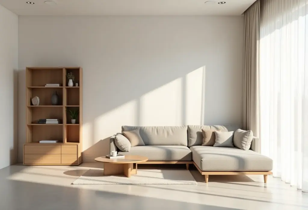 Móveis multifuncionais: a solução inteligente para espaços pequenos Sala de estar minimalista com móveis multifuncionais.