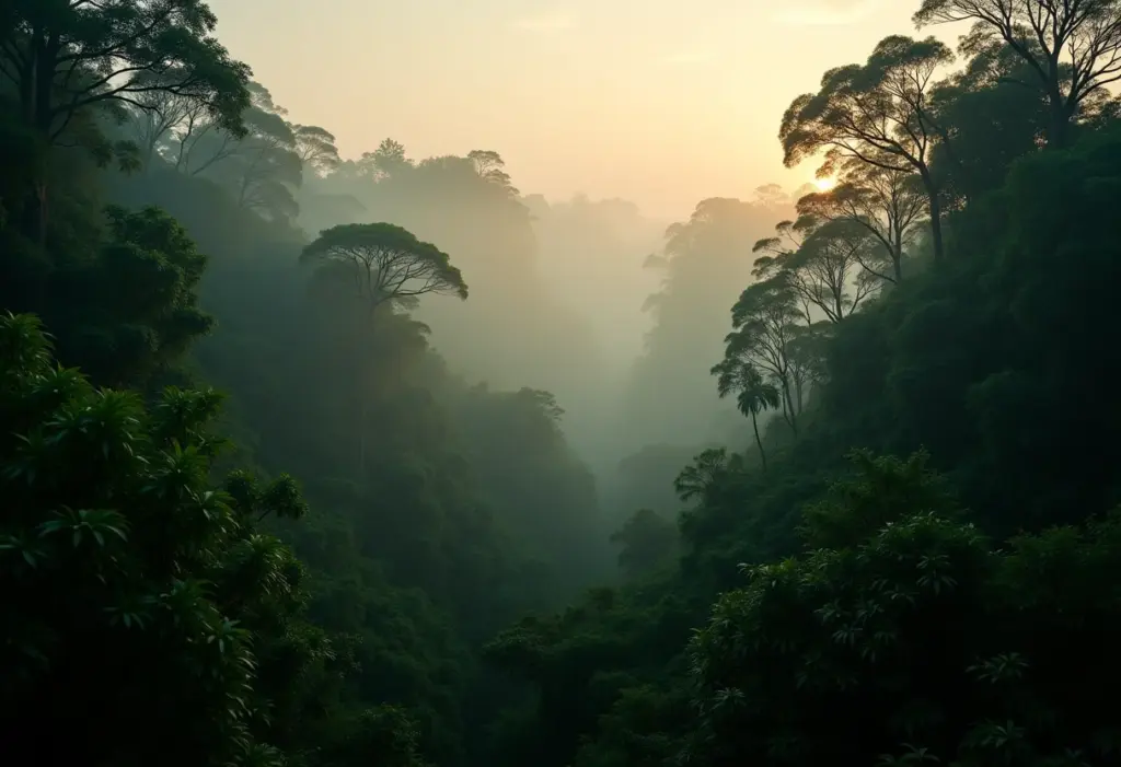 Vista da floresta amazônica ao amanhecer
