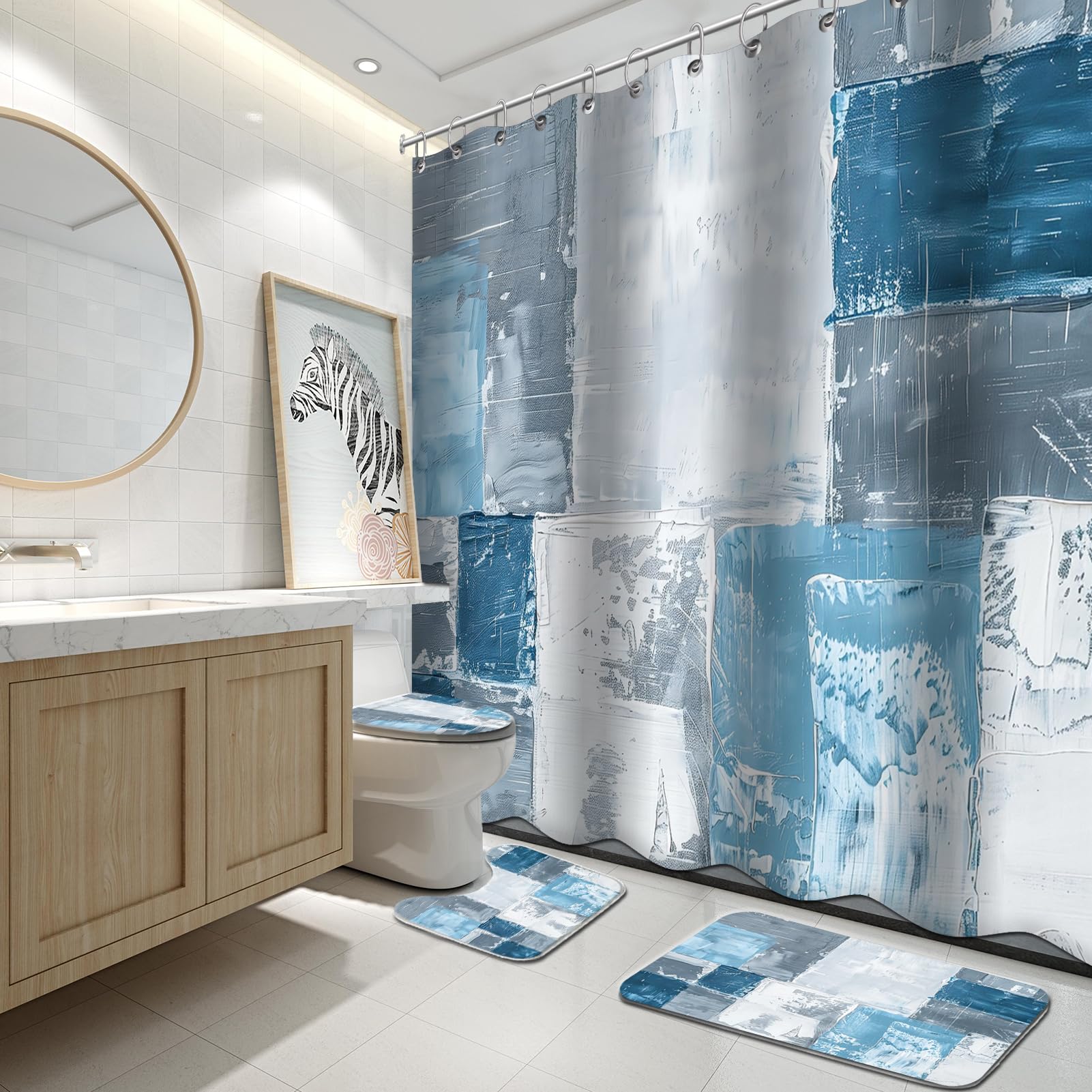 banheiro azul e branco