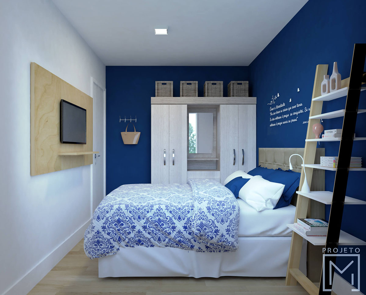 decoração de quarto de casal azul