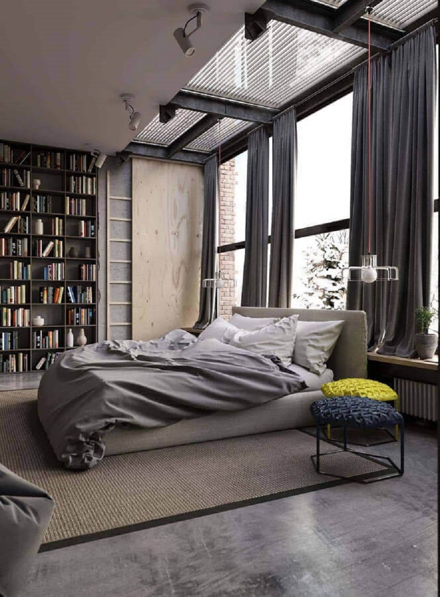 decoração industrial quarto masculina