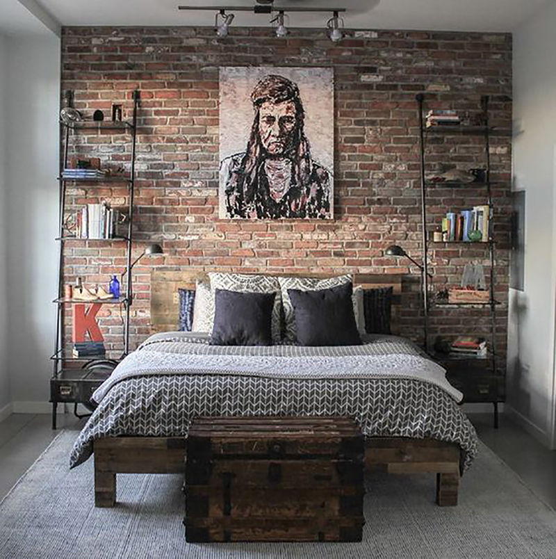 decoração industrial quarto masculina