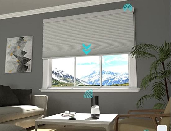 quarto com automação de cortinas
