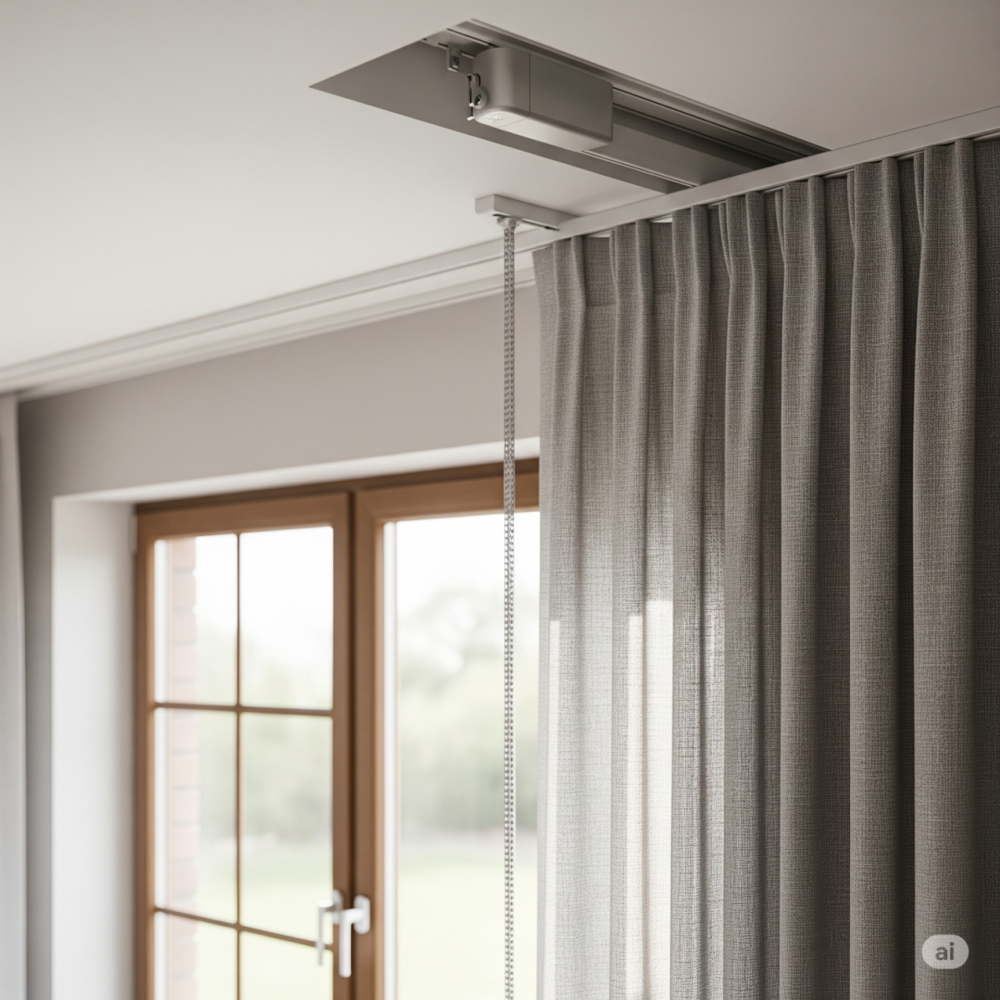 quarto com automação de cortinas