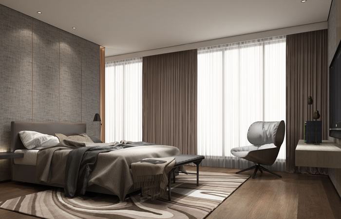 quarto com automação de cortinas