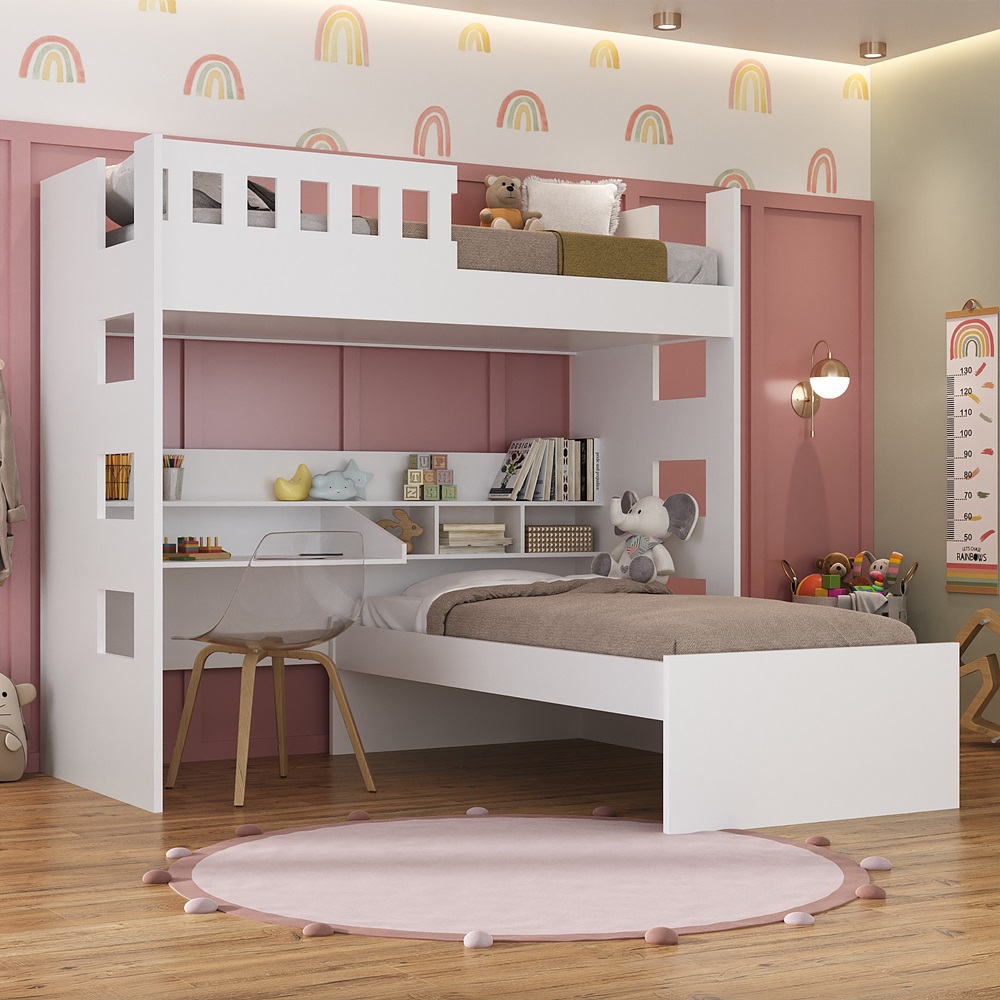 quarto com beliche e escrivaninha