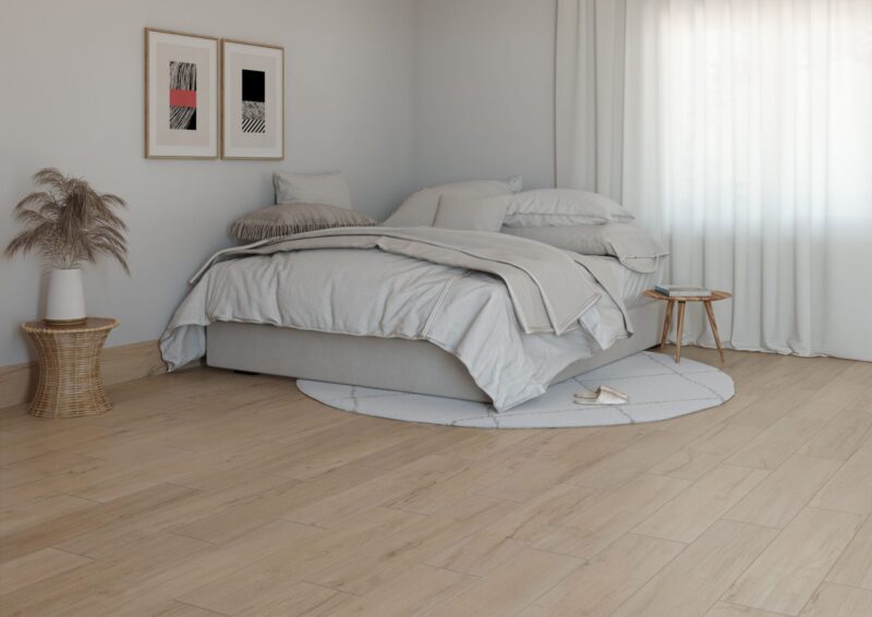 quarto com piso de porcelanato amadeirado