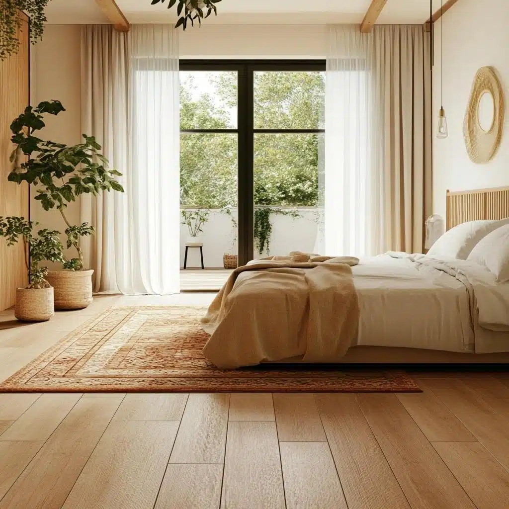 quarto com piso de porcelanato amadeirado