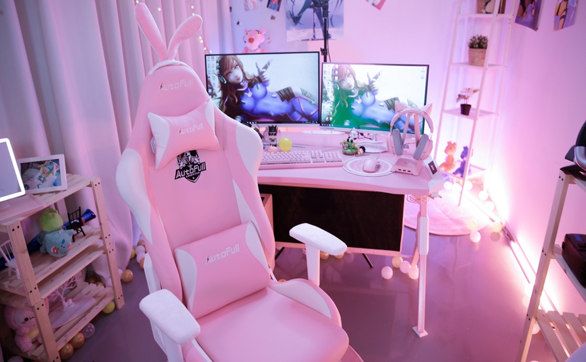 quarto gamer branco e rosa