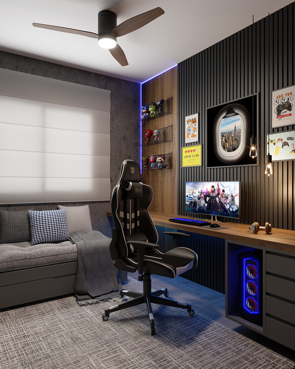 quarto gamer branco e rosa