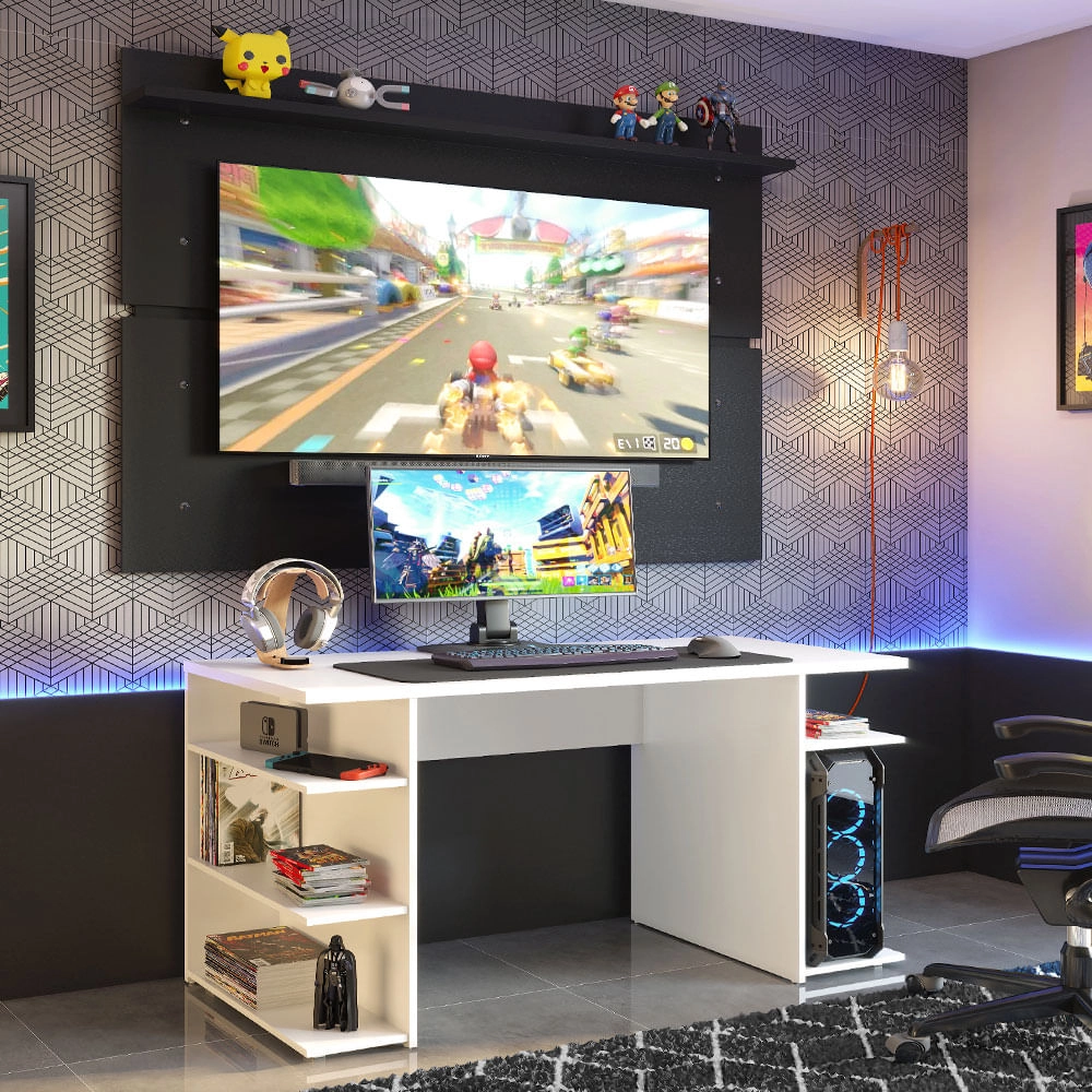 quarto gamer branco e rosa