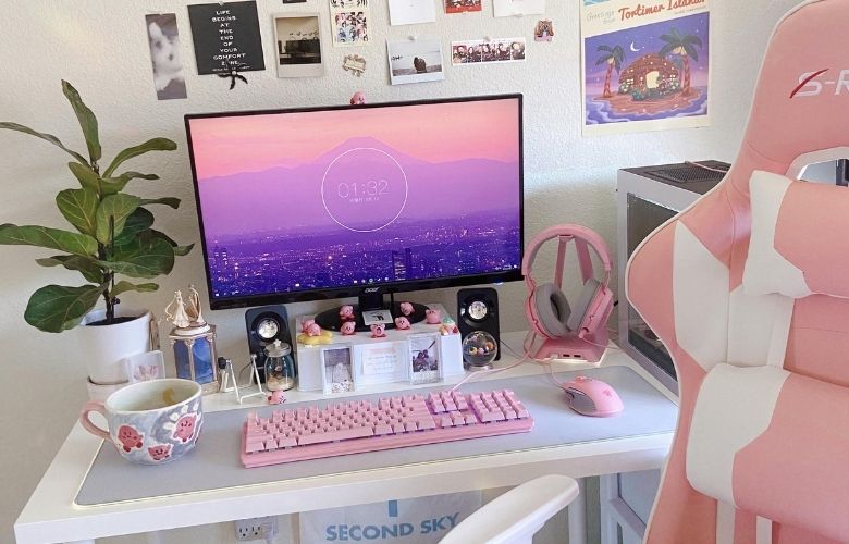 quarto gamer branco e rosa