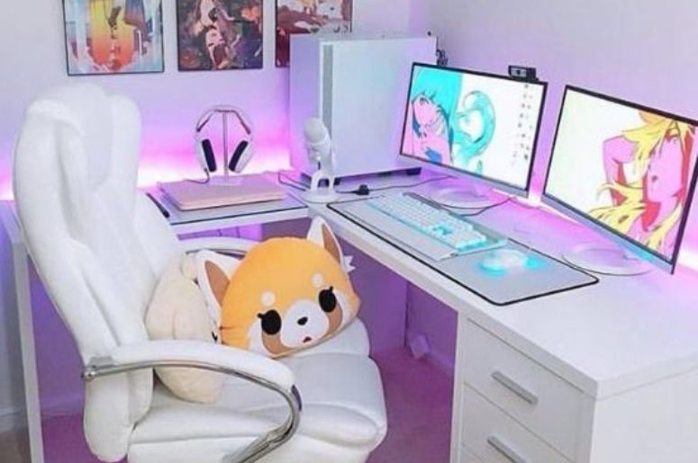 quarto gamer branco e rosa