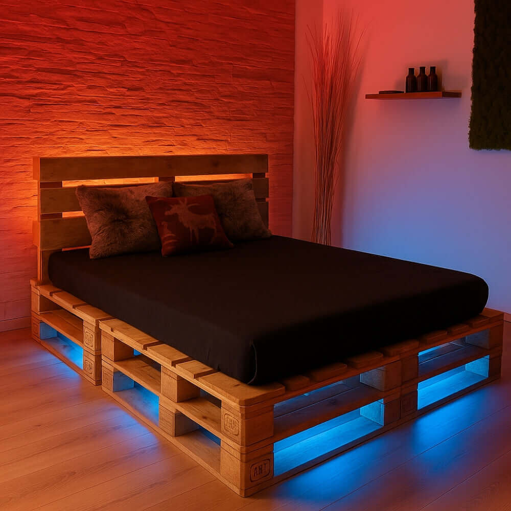 cama de pallet iluminada