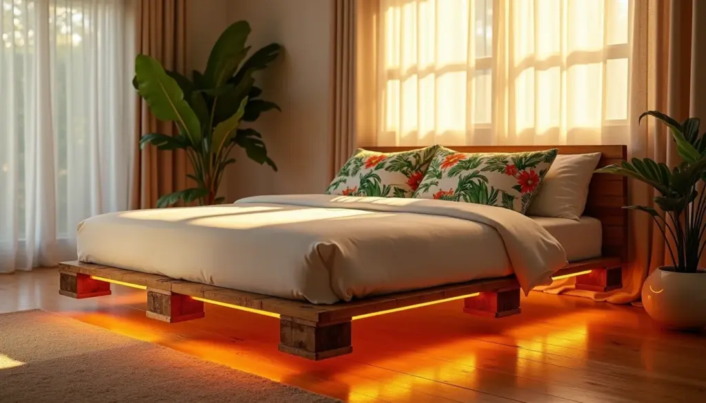 Cama de Pallet com LED: 87 Ideias para um Efeito Flutuante Incrível Cama de Pallet com LED: 87 Ideias para um Efeito Flutuante Incrível