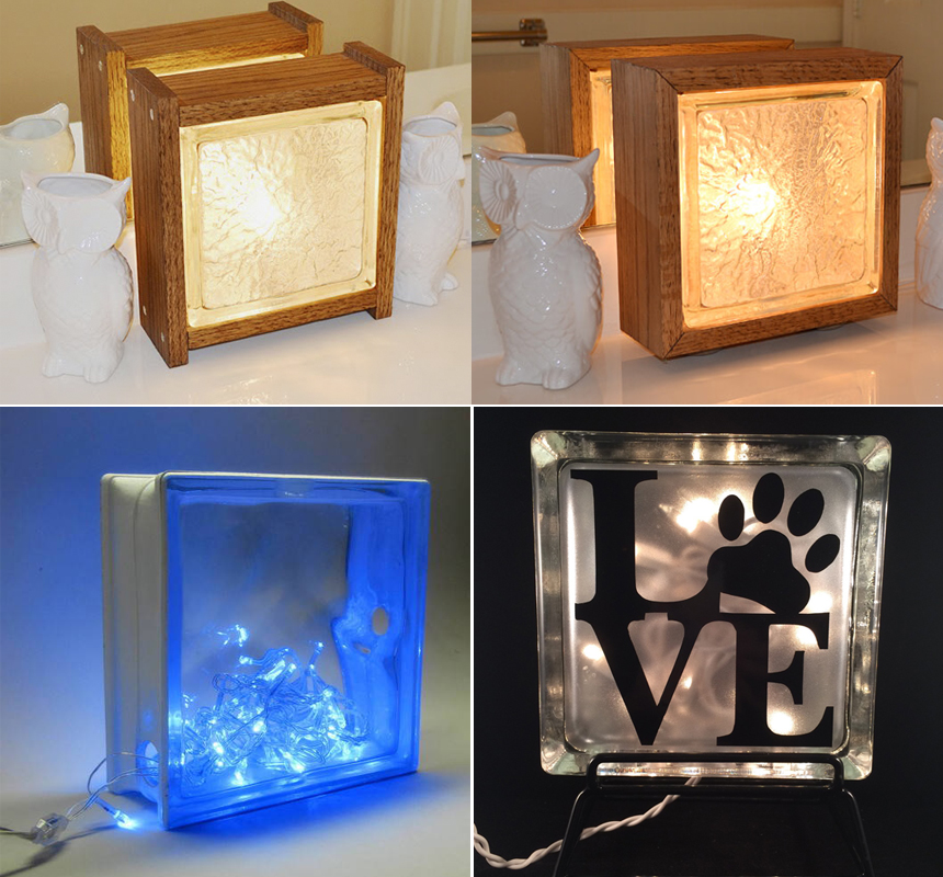 luminária de bloco de vidro