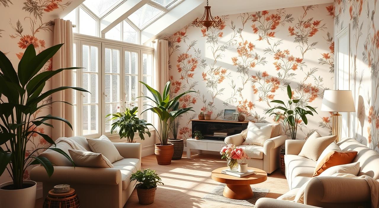 ideias de papel de parede floral delicado para quarto