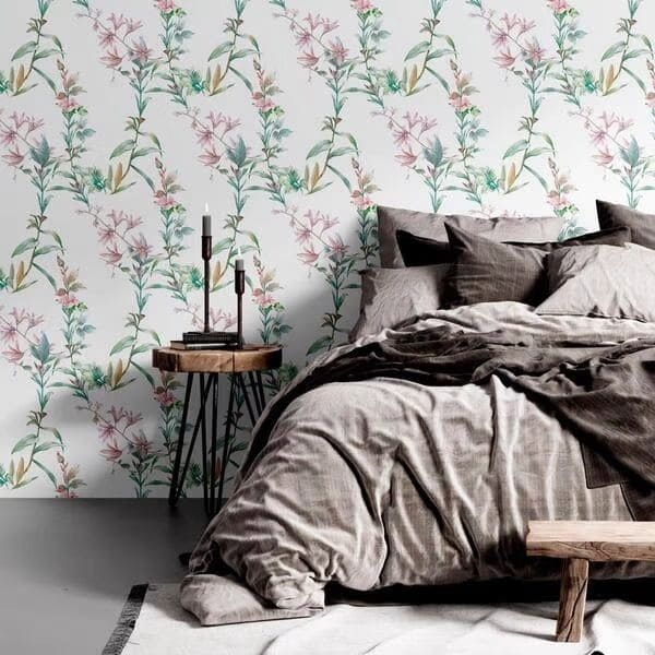 ideias de papel de parede floral delicado para quarto