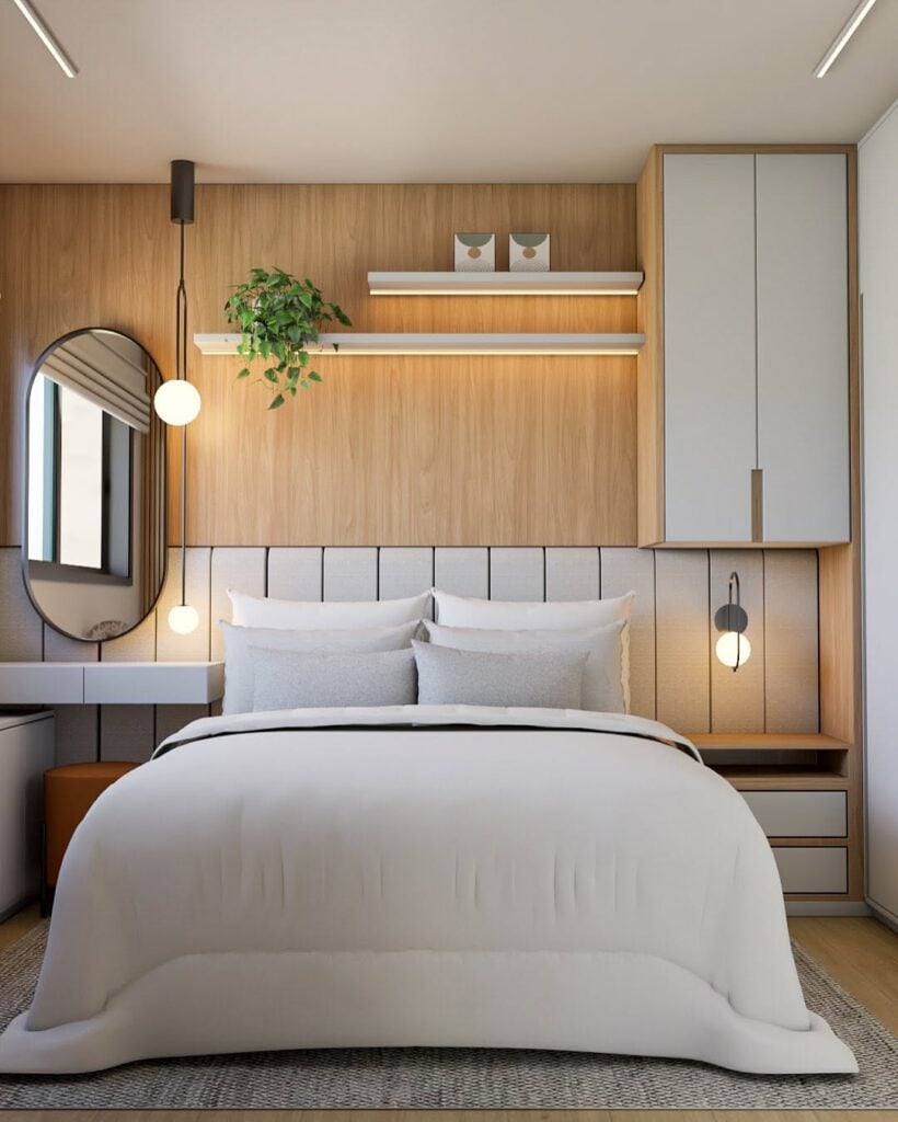 ideias de decoração quarto com móveis espelhados