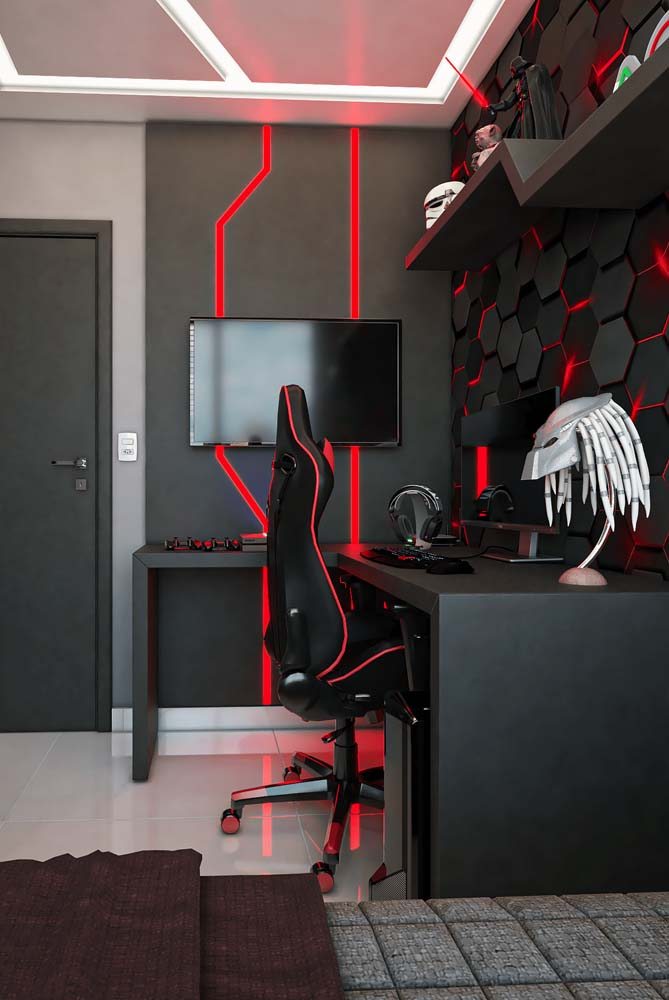 quarto gamer preto e vermelho vs azul e preto